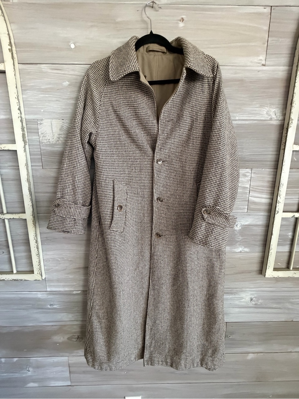 True Vintage 1960s Reversible Wool Houndstooth Balmacaan Car Coat Overcoat